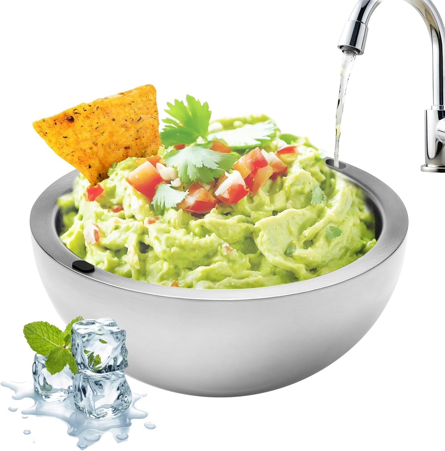 Dip Chiller Bowl - Large 70oz Capacity - Frozen Ice Stainless Steel Party Serving Bowl - Insulated Dip Dish Platter Keeps Salsa, Guacamole, Condiments, Sauces, Salad & Food Hot or Cold (2 Bowls)