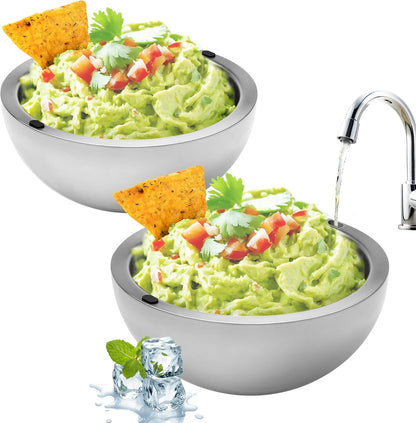 Dip Chiller Bowl - Large 35oz Capacity - Frozen Ice Stainless Steel Party Serving Bowl (2 Bowls)