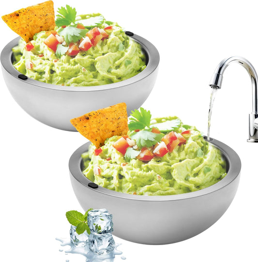 Dip Chiller Bowl - Large 35oz Capacity - Frozen Ice Stainless Steel Party Serving Bowl (2 Bowls)