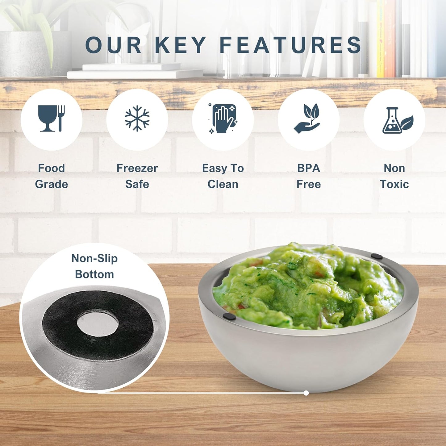 Dip Chiller Bowl - Large 35oz Capacity - Frozen Ice Stainless Steel Party Serving Bowl (2 Bowls)