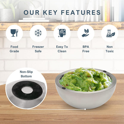Dip Chiller Bowl - Large 35oz Capacity - Frozen Ice Stainless Steel Party Serving Bowl (2 Bowls)